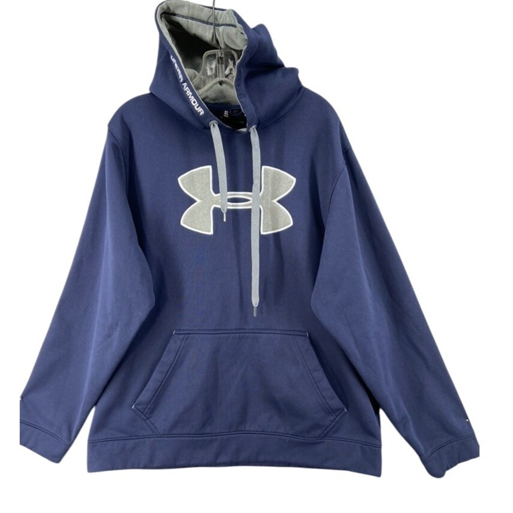 Under Armour Sweatshirt Mens XL Blue Hoodie Loose Fit Pockets Heavyweight